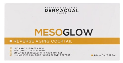 Dermaqual Meso Glow untuk mencerahkan kulit, mengurangi kerutan halus, meningkatkan elastisitas, dan merangsang kolagen wajah.