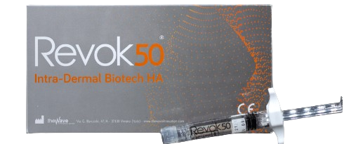 Revok50 skin booster dengan Hyaluronic Acid dan asam amino untuk perawatan kulit dehidrasi, kusam, dan kurang volume tanpa waktu pemulihan lama.